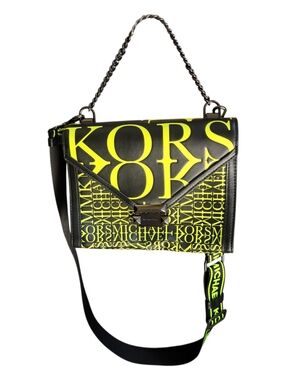 *NWT* Michael Kors Black and Neon Yellow Logo Crossbody Bag